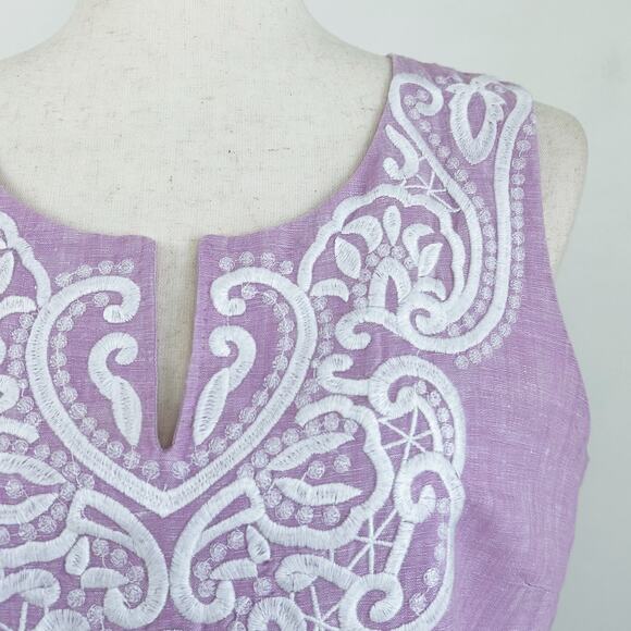 Talbots Lilac Embroidered Linen Sleeveless Dress - Picture 6 of 10